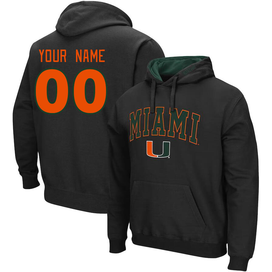Custom Miami Hurricanes Name And Number College Hoodie-Black - Click Image to Close